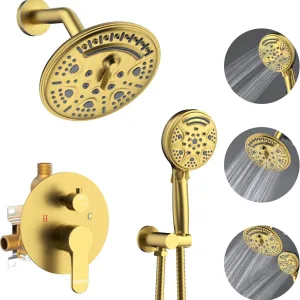 STARBATH Round Shower System Shower Faucet Set Knob Button 8 Inch Gold