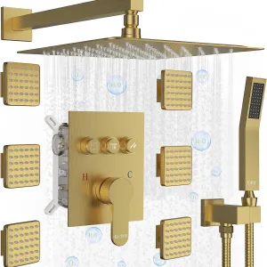 STARBATH Wall Mounted Shower System with 6 Body Jet Push Button Gold