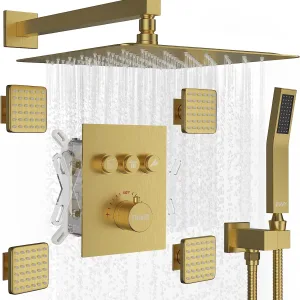 STARBATH Wall Mounted Thermostatic Shower System With 4 Body Jets Gold