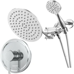 All Metal Dual Shower Head with Adjustable Arm - Complete Shower System with Valve and Trim, 2.5 GPM
