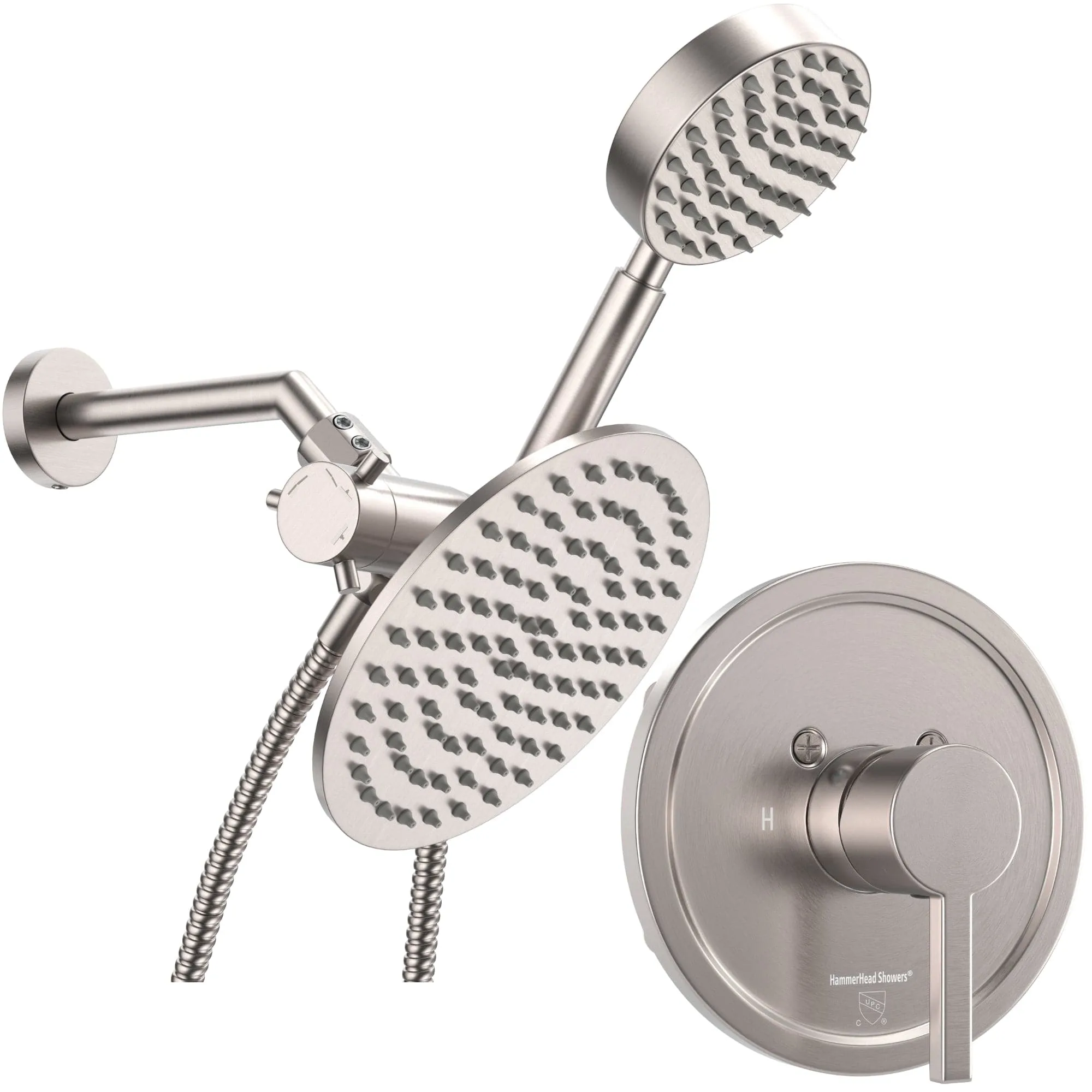 Système de douche à double pommeau en métal avec valve et garniture 25 GPM