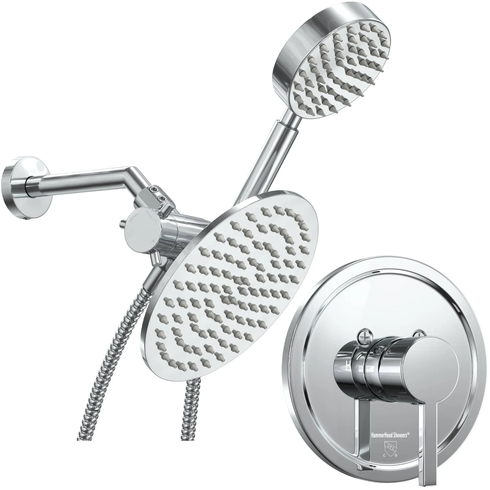 All Metal Dual Shower Head - Complete Shower System with Valve and Trim, 2.5 GPM