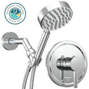 All Metal Low Flow Handheld Shower Head Set - Complete Shower System with Valve and Trim, 1.8 GPM