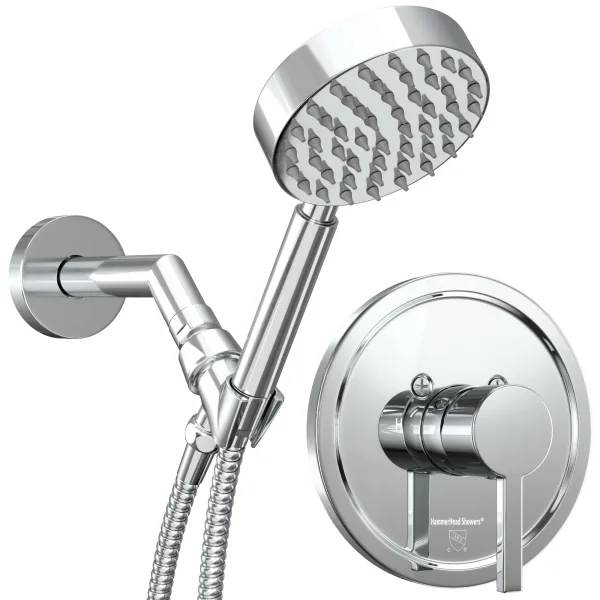 All Metal Handheld Shower Head Set - Complete Shower System with Valve and Trim, 2.5 GPM